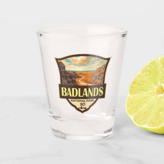 Verre A Shot Illustration du parc national Badlands Retro (Devant)