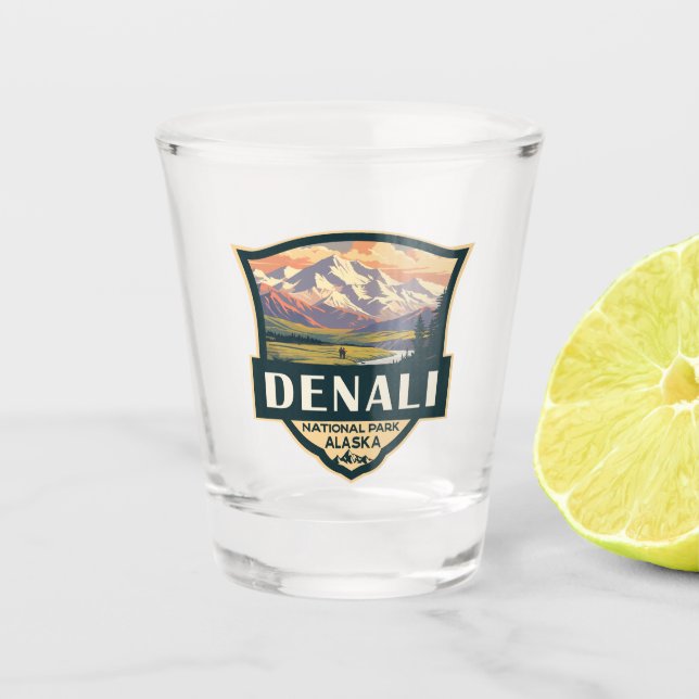 Verre A Shot Illustration du parc national de Denali Voyage Vin (Devant)