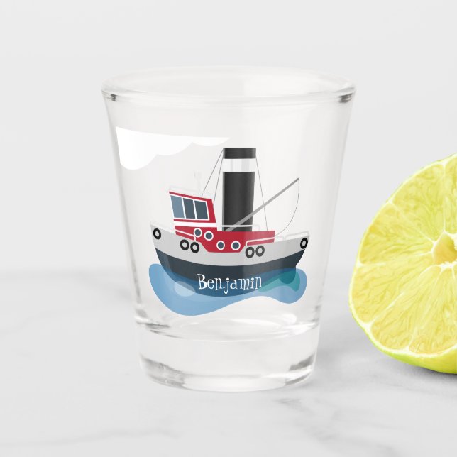 Verre A Shot Illustration d'un bateau à chalutier mignon (Devant)