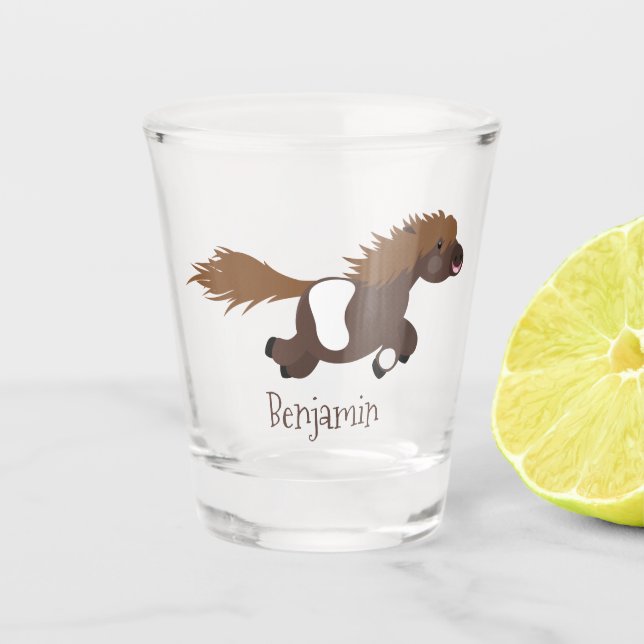 Verre A Shot Illustration d'un poney de Shetland mignon (Devant)
