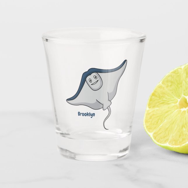 Verre A Shot Illustration d'une caricature de poisson stingray (Devant)