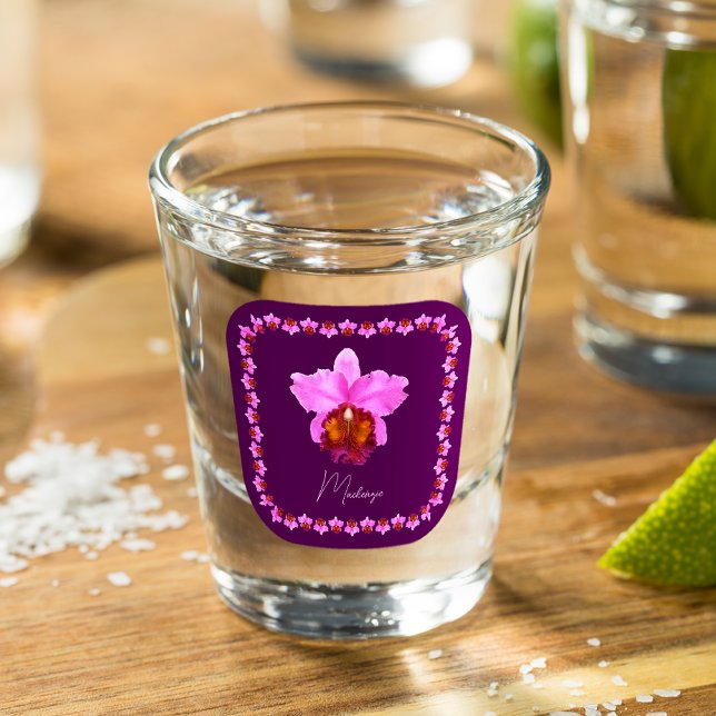 Verre A Shot Imprimez Personnalisé Cattleya Orchid Motif (Créateur téléchargé)
