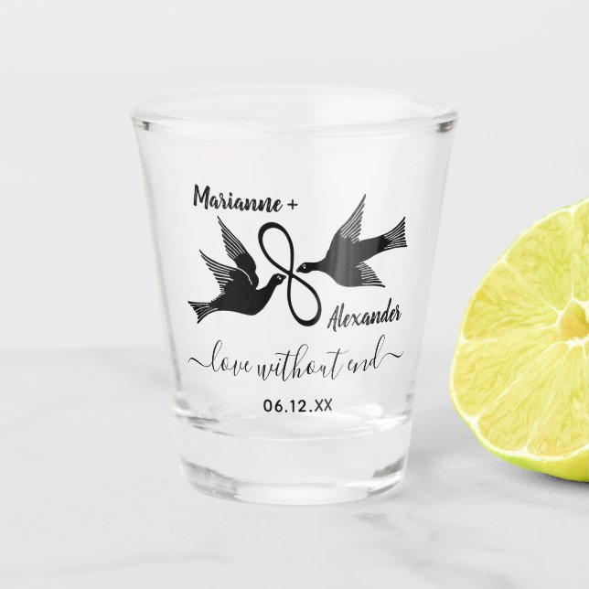 Verre A Shot Infinité des Lovebirds Mariages| Noms de couple pe (Devant)