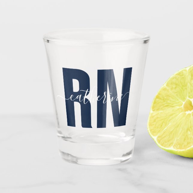 Verre A Shot Infirmière inscrite à la RN personnalisée Bleu et  (Devant)