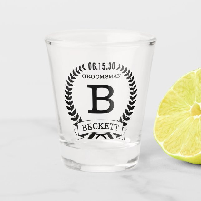 Verre A Shot Initiales du Groomsman (Devant)