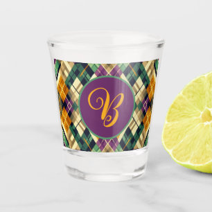 Verre A Shot Jacquard Mardi Gras jaune violet vert
