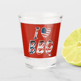 Verre A Shot J'adore le barbecue, patriotique américain