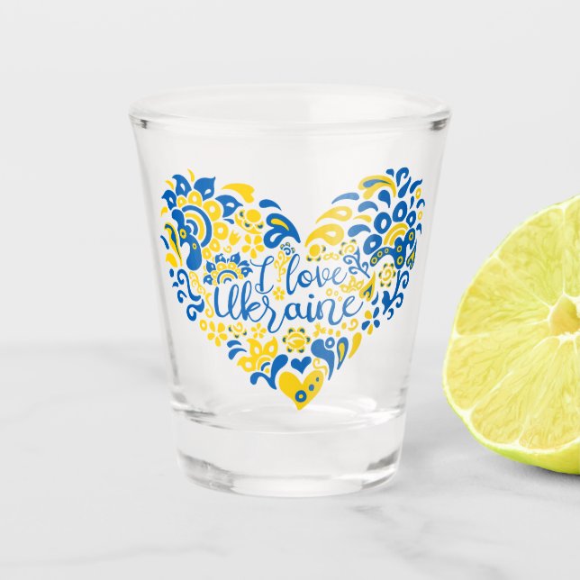 Verre A Shot J'aime Ukraine inspiration citation coeur (Devant)