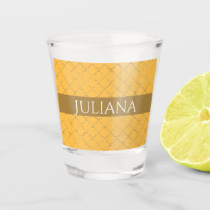 Verre A Shot Joli Daffodil Gold Quatrefoil Personnalisé