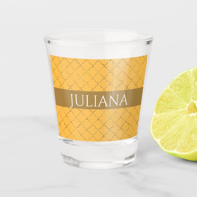 Verre A Shot Joli Daffodil Gold Quatrefoil Personnalisé (Devant)