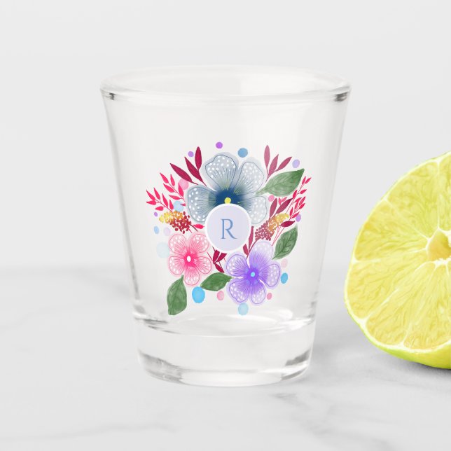 Verre A Shot Jolie aquarelle Bouquet floral Monogramme (Devant)