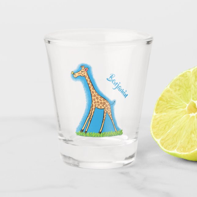 Verre A Shot Jolie girafe avec dessin animé de papillon (Devant)