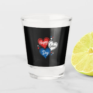 Verre A Shot Joyeuse Fête du Travail Cœurs Patriotiques Rouge B