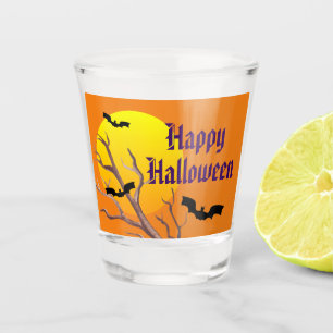 Verre A Shot Joyeuses chauves-souris d'Halloween et la lune