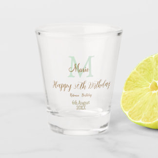 Verre A Shot Joyeux 30e Anniversaire monogramme pastel vert dor