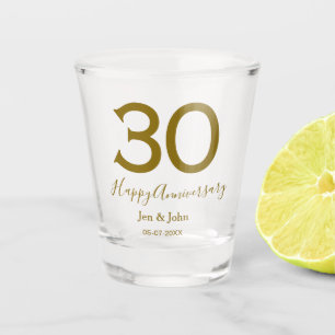 Verre A Shot Joyeux 30e anniversaire nom date golden bold lette