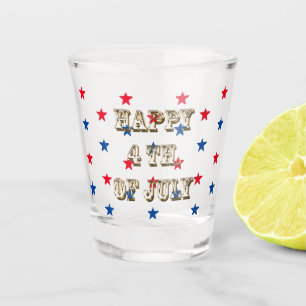 Verre A Shot Joyeux 4 juillet, or, rouge blanc bleu étoiles
