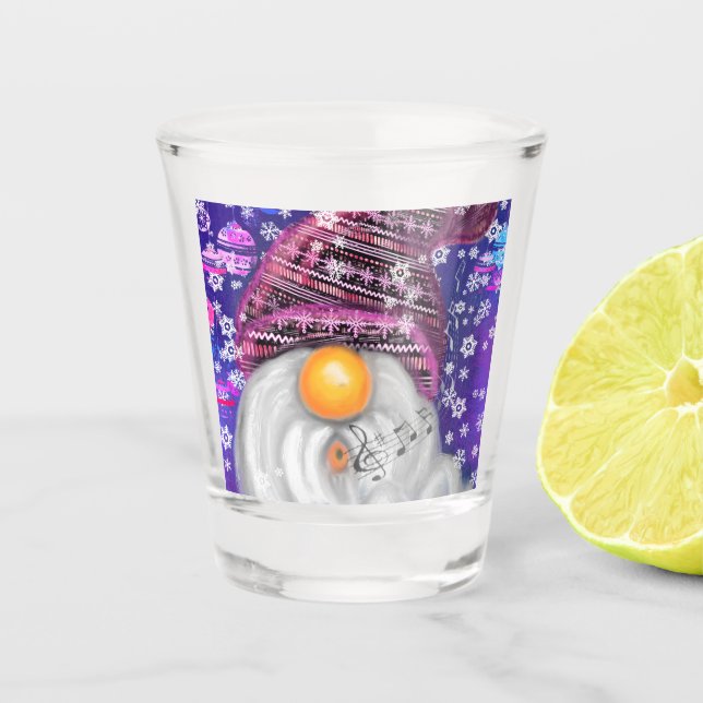 Verre A Shot Joyeux Gnome En Casquette Violet Chante Une Chanso (Devant)
