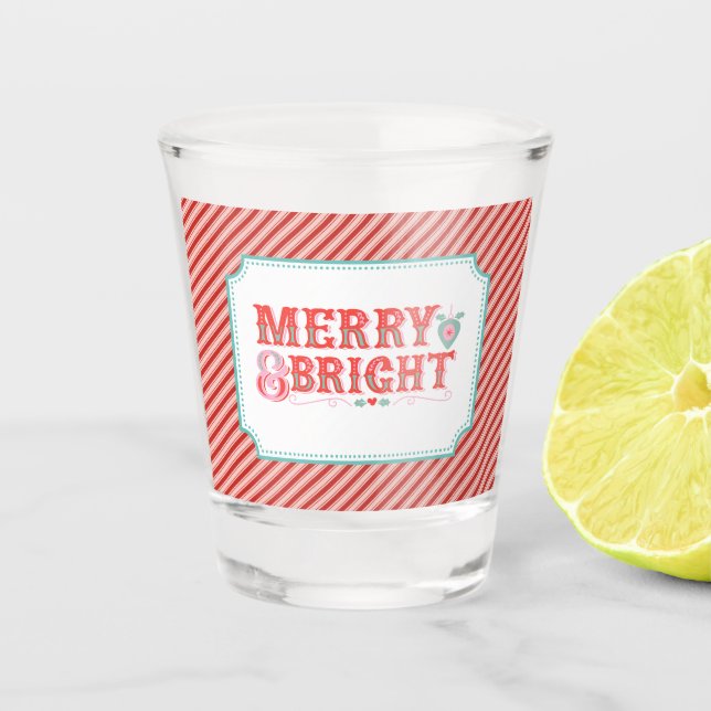 Verre A Shot Joyeux Joyeux et Noël brillant (Devant)
