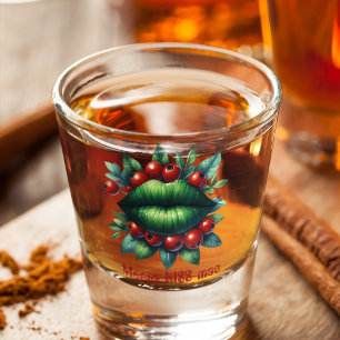 Verre A Shot Joyeux KISS-mas Lèvres vertes Baies rouges de Noël