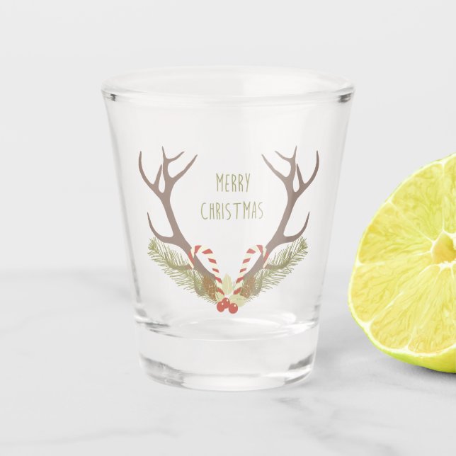 Verre A Shot Joyeux Noël Deer Antler sucre de canne de couronne (Devant)