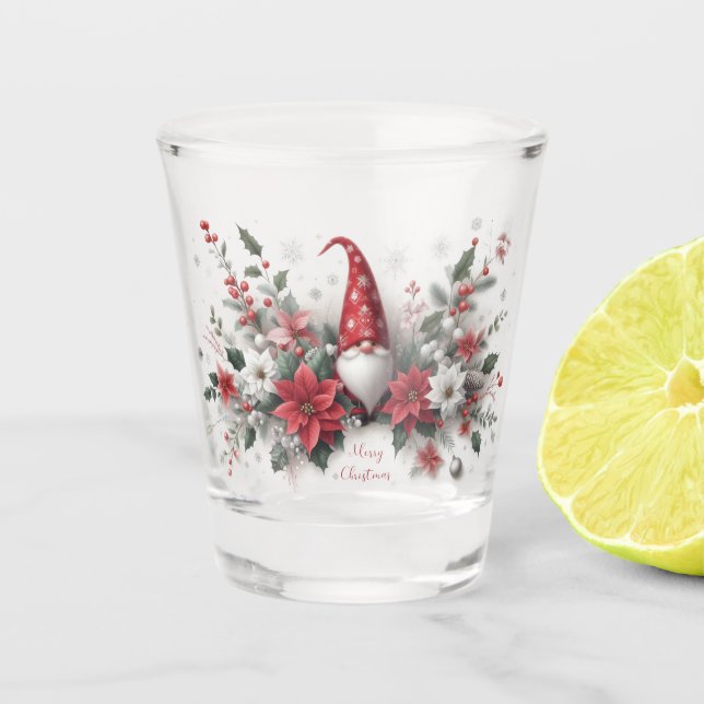 Verre A Shot Joyeux Noël Gnome et Poinsettias (Devant)