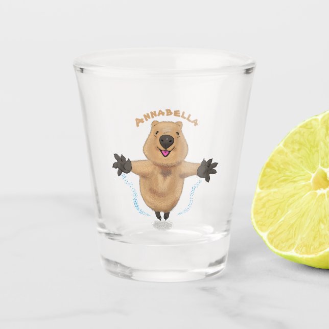 Verre A Shot Joyeux sauter quokka dessin animé (Devant)