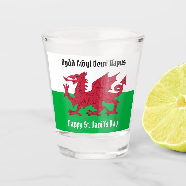 Verre A Shot Joyeux St. David's Day Red Dragon Gallois Drapeau (Devant)