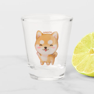 Verre A Shot Kawaii Smiling Cartoon Style Shiba Inu