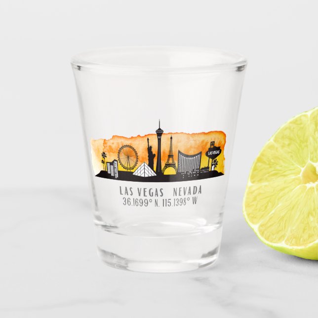 Verre A Shot Las Vegas Skyline Latitude et Longitude (Devant)