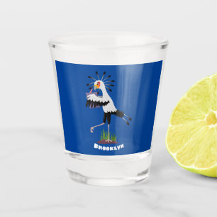 Verre A Shot Le mignon secrétaire oiseau écrire des notes dessi