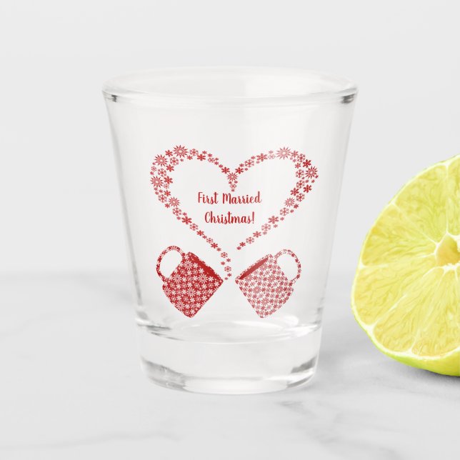 Verre A Shot Le premier Noël a marié des tasses personnalisées (Devant)
