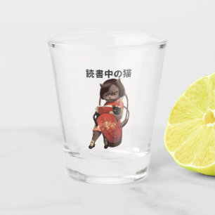 Verre A Shot Lecture de Chat en Cheongsam - Art Kanji d'Anime R
