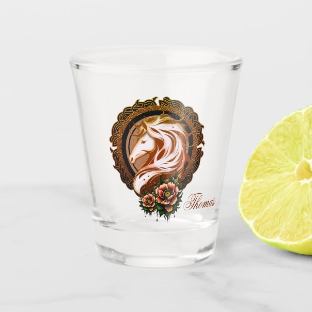 Verre A Shot L'Élégante Tête De Cheval Adorée De Fleurs. (Devant)