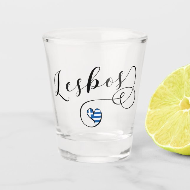 Verre A Shot Lesbos, Coeur Grec Dans Le Drapeau, Grèce (Devant)