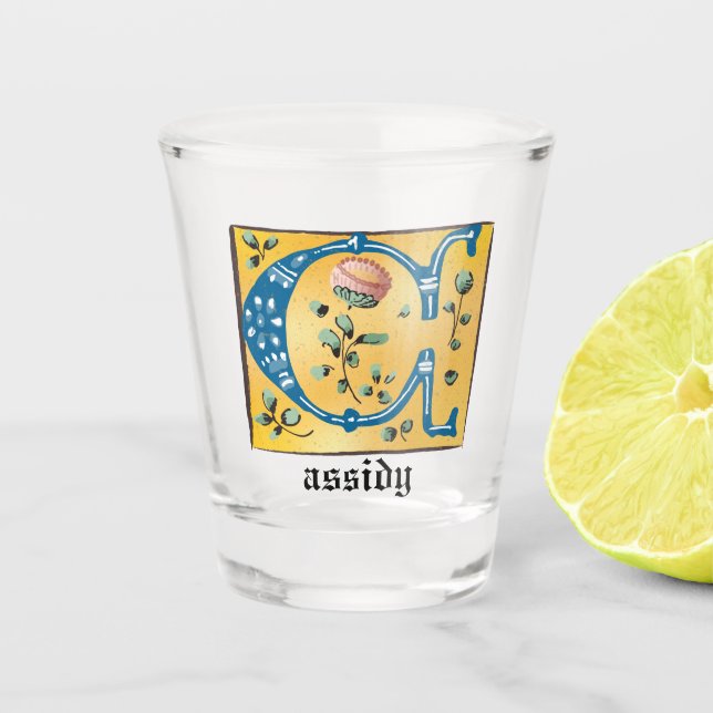 Verre A Shot Lettre Florale médiévale illuminée C Monogramme (Devant)