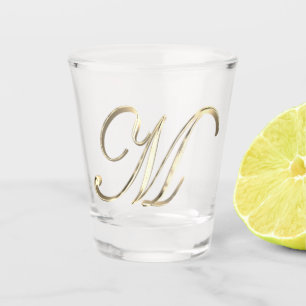 Verre A Shot LETTRE MONOGRAPHIQUE Élégante M Faux Gold Chic