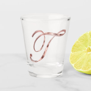 Verre A Shot LETTRE MONOGRAPHIQUE Élégante T Rose Gold Chic