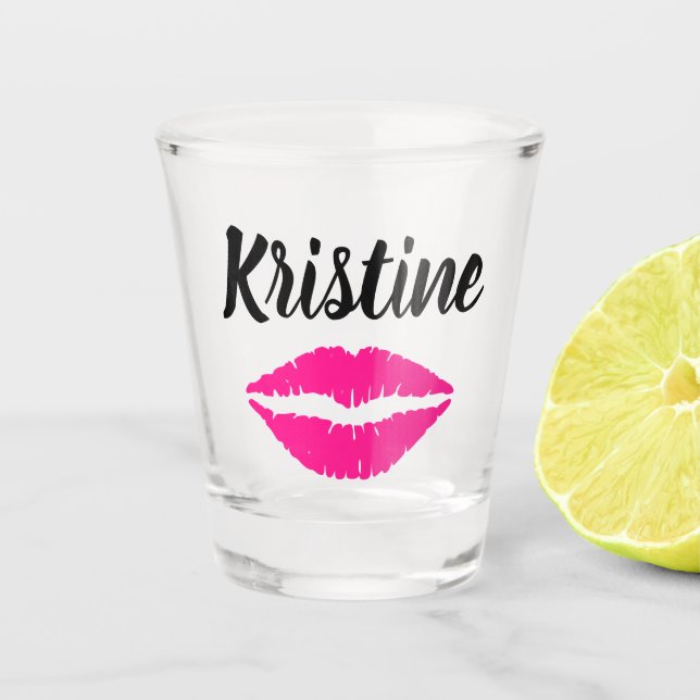 Verre A Shot Lèvres Kiss Rose Chaud Nom Personnalisé (Devant)