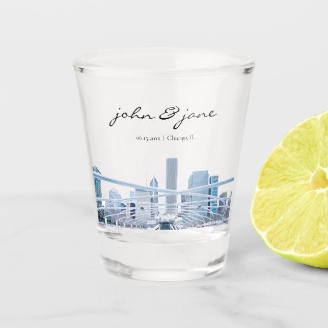 Verre A Shot Ligne Skyline Chicago personnalisée (Devant)