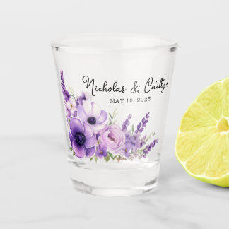 Verre A Shot Lilas Fleurs Aquarelle Mariage Shower de la Mariée