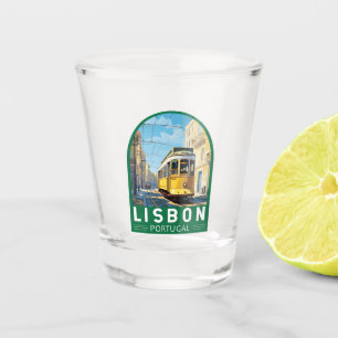 Verre A Shot Lisbonne Portugal Jaune Tramway Voyage Art Vintage