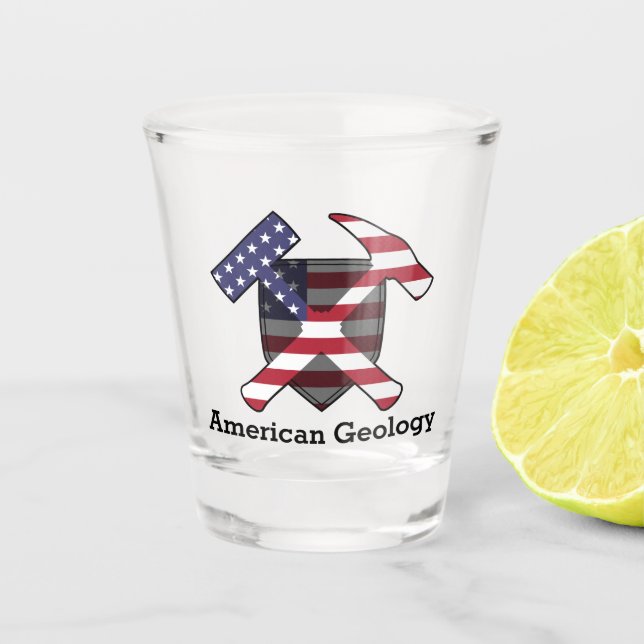 Verre A Shot Logo American Geology Rock Hammer - Personnalisabl (Devant)