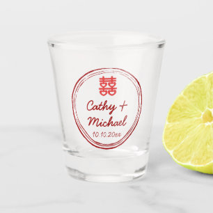 Verre A Shot Logo du mariage chinois rose double bonheur