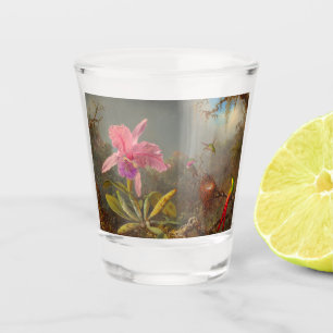Verre A Shot L'orchidée de Cattleya et trois colibris Heade
