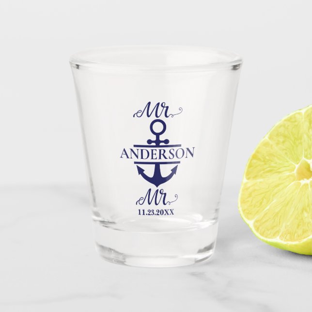 Verre A Shot M. et M. Nautical Ancre Gay Wedding Favor (Devant)