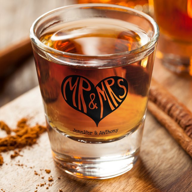 Verre A Shot M. et Mme Black Heart Shape Mariage (Créateur téléchargé)