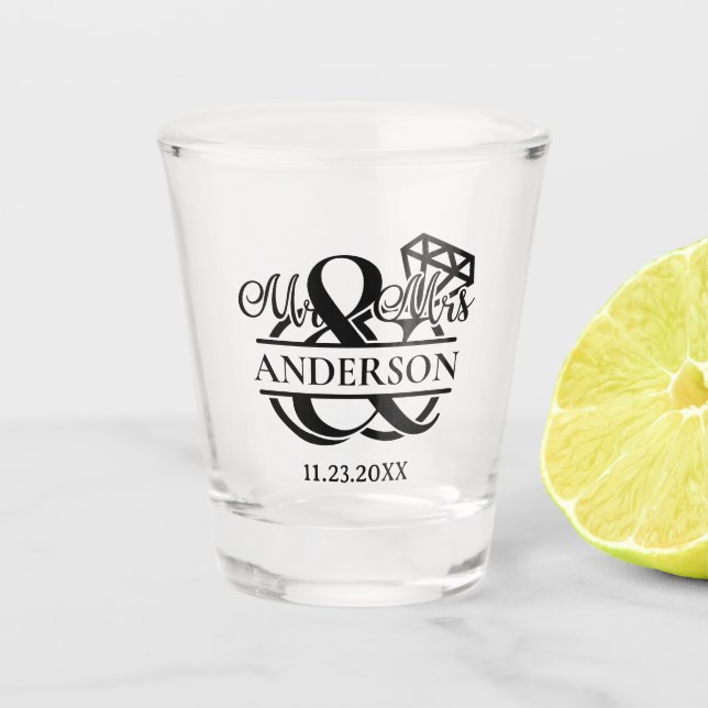 Verre A Shot M. et Mme Diamond Ring Wedding Favor (Devant)