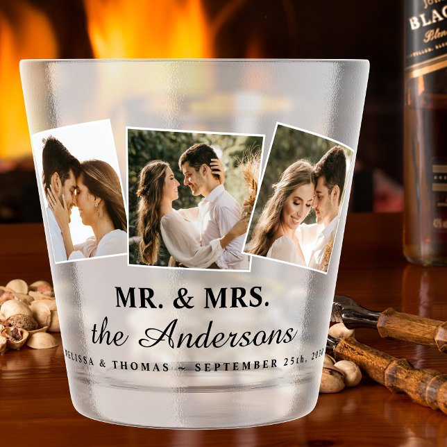 Verre A Shot M. & Mme Elegant 3 Photo Bride Groom Mariage Shot (Créateur téléchargé)