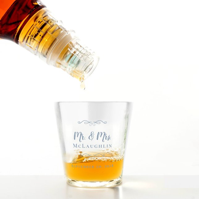 Verre A Shot M. & Mme Mariage Nom Date Monogrammed Dusty Blue (Mr & Mrs Wedding Name Date Monogrammed Dusty Blue Shot Glass)